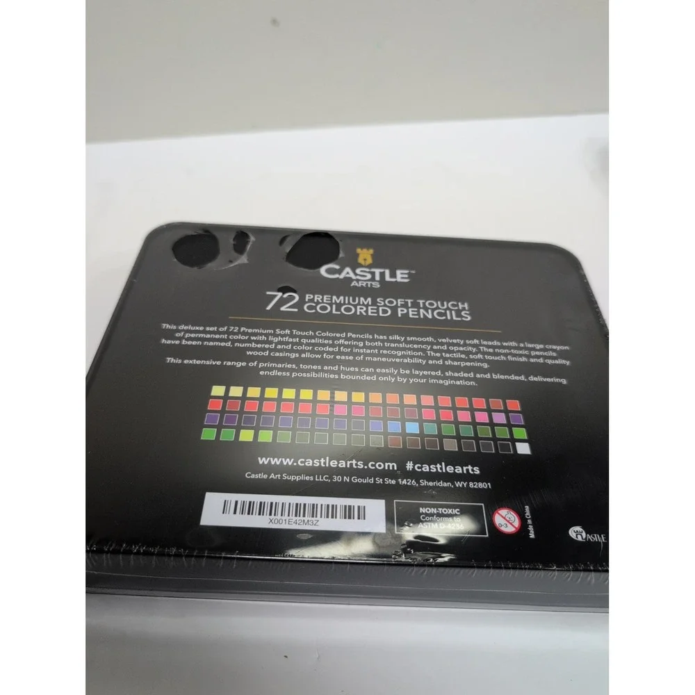 Castle Arts 72 Premium Soft Touch Colored Pencils + Tin Box Factory Sealed NEW